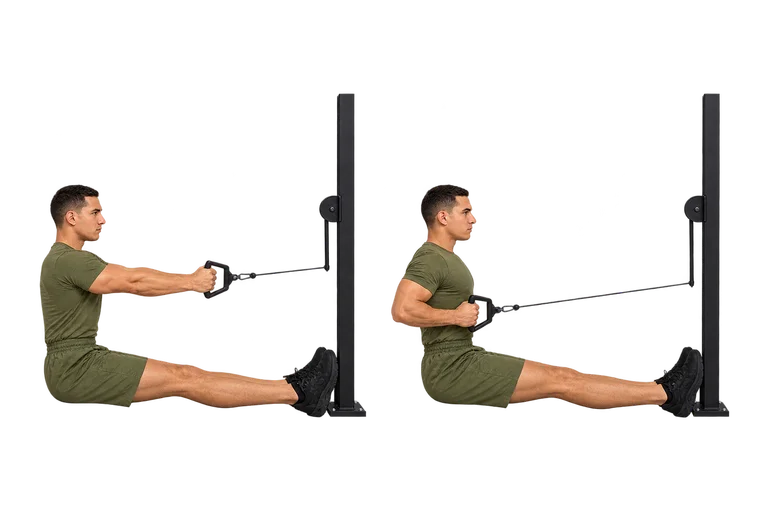 Cable row, start and finish