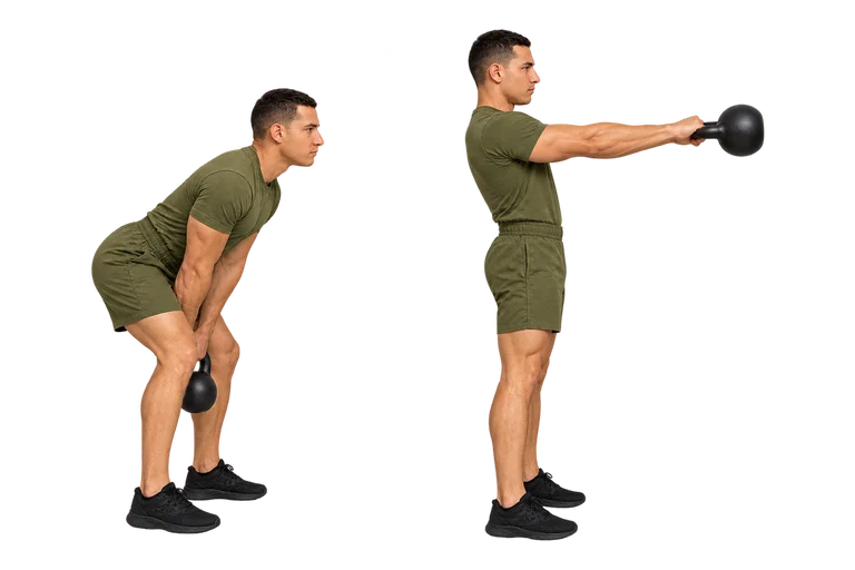 Kettlebell swing, start and finish
